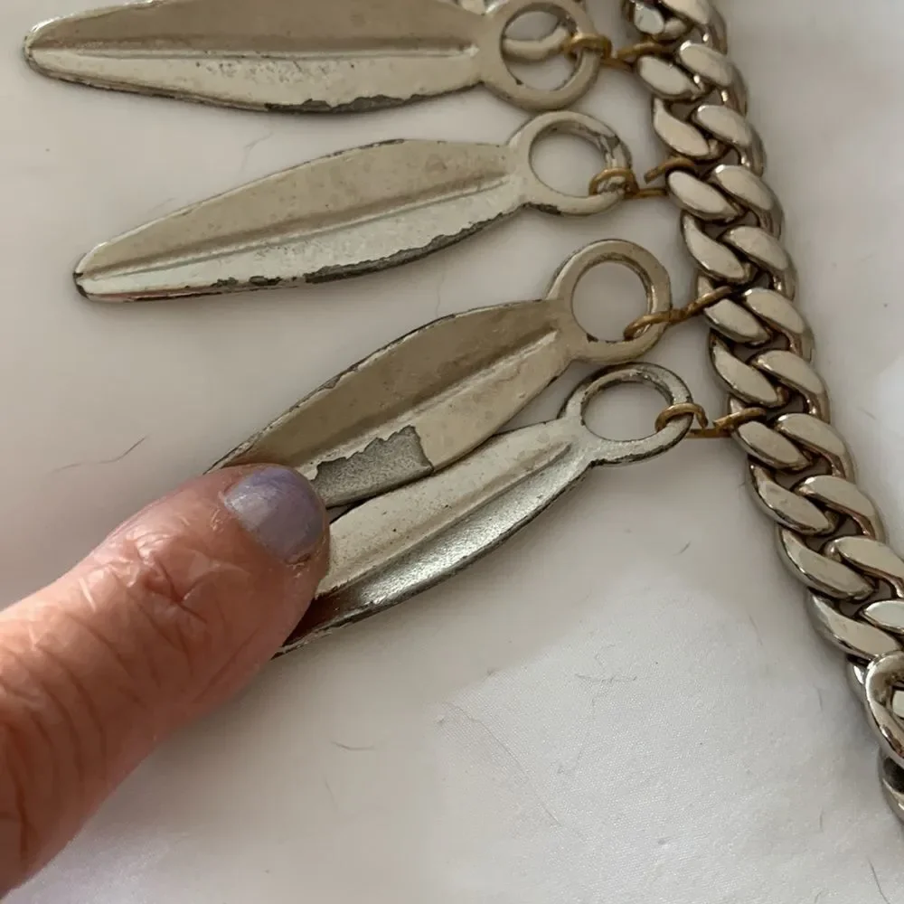 YSL silver chain link belt leaf design